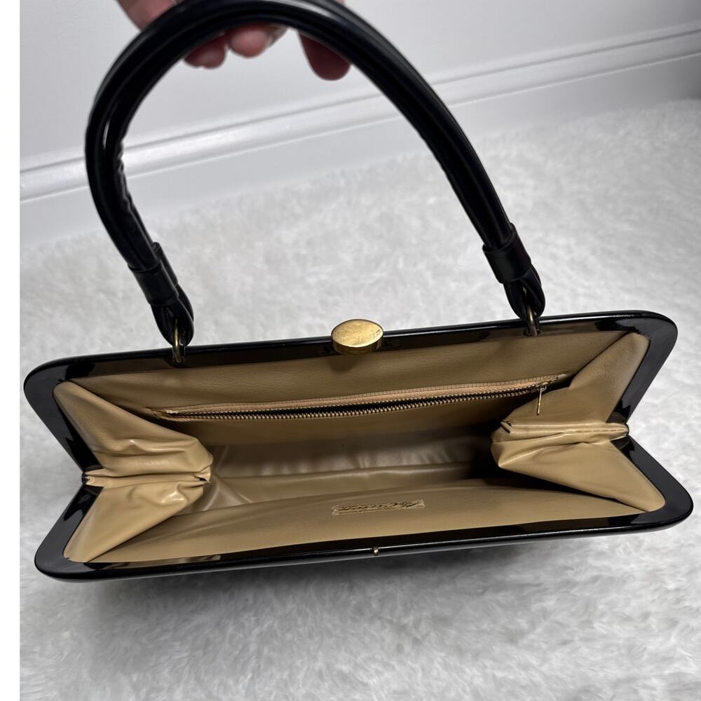 50's Caron of Houston hand decorated floral appliqué purse top handle kiss lock - Picture 8 of 12